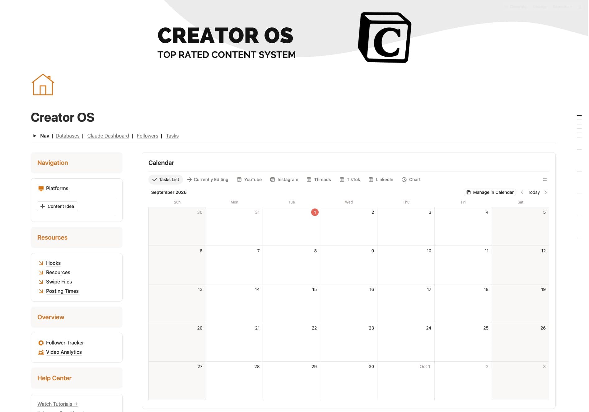 The Creator OS home page