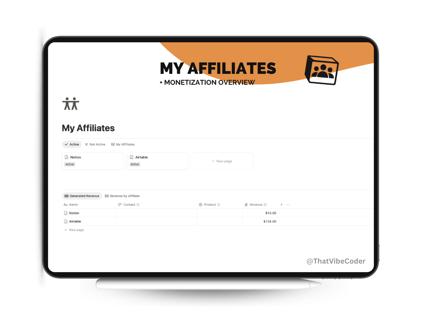 Affiliates, Brands, and Sponsors tracker in Notion