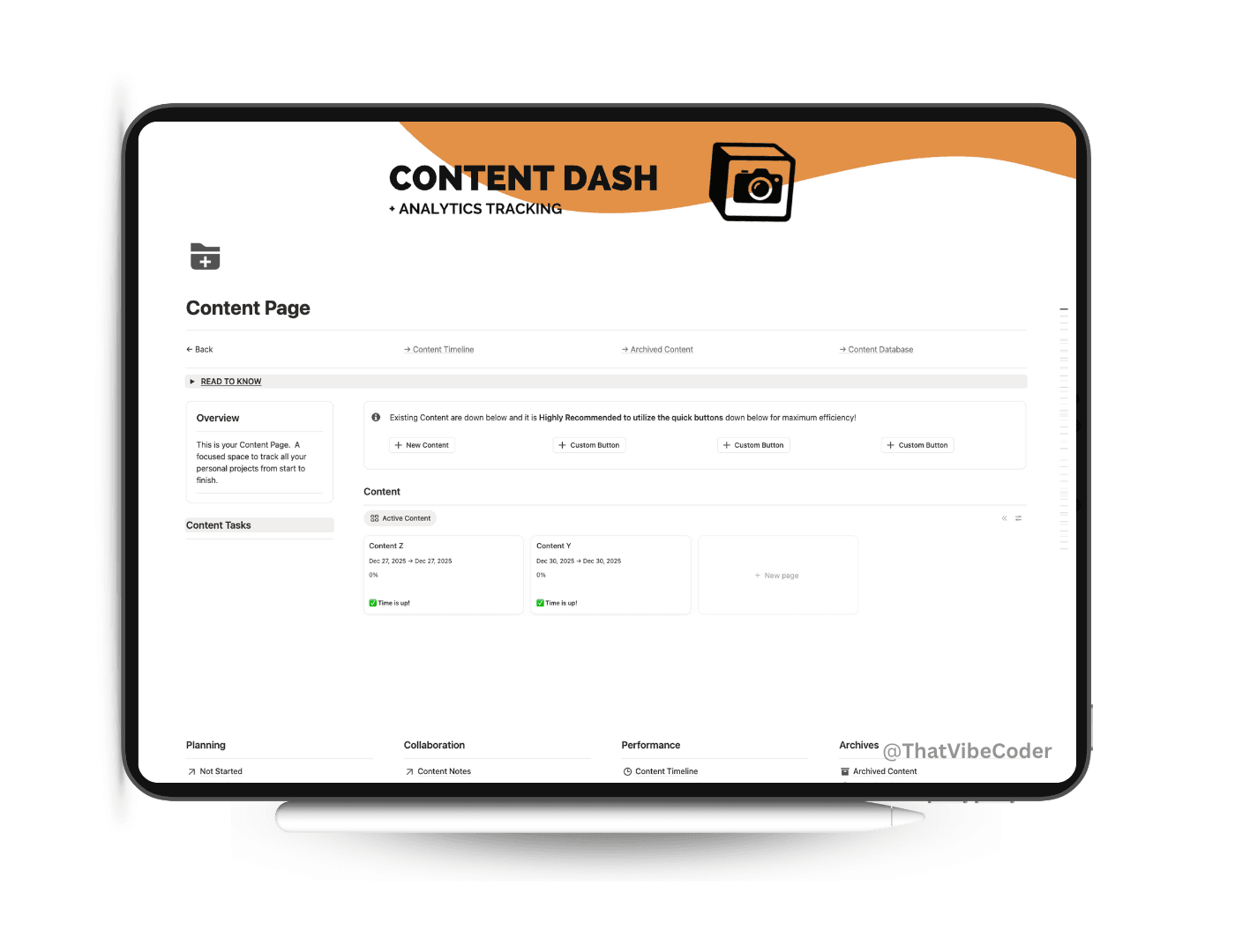 Content Dashboard for managing all your content in Notion