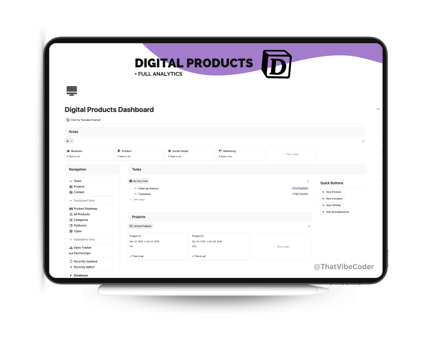 Digital Products Dashboard for managing your digital business in Notion