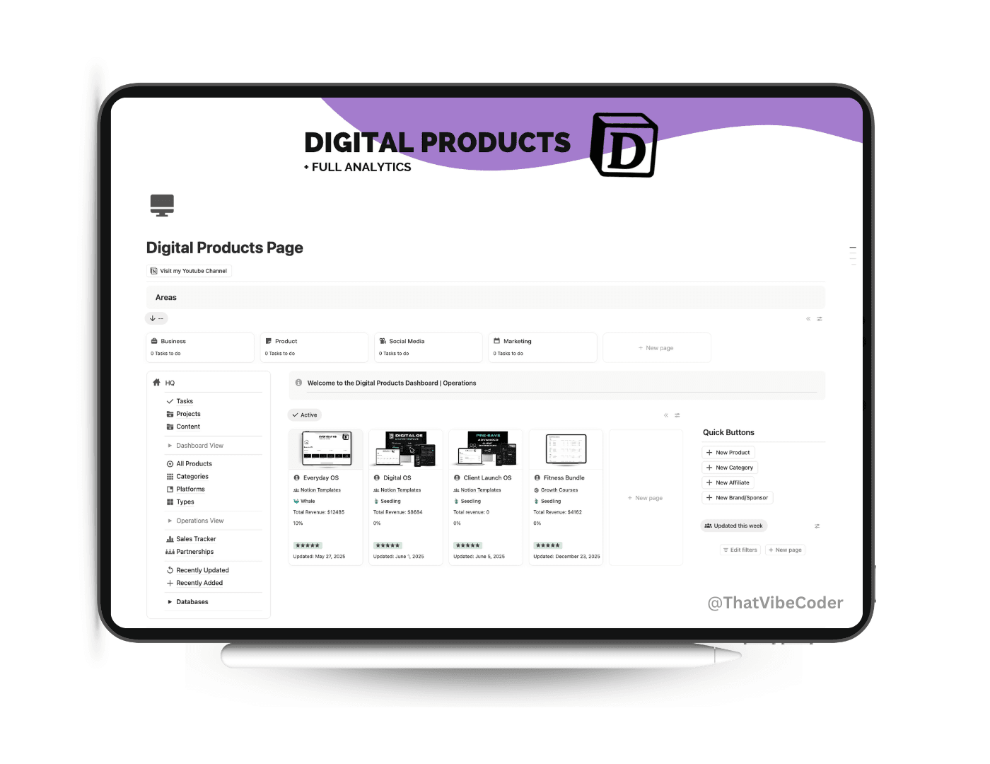 Digital Products Page builder and tracker in Notion