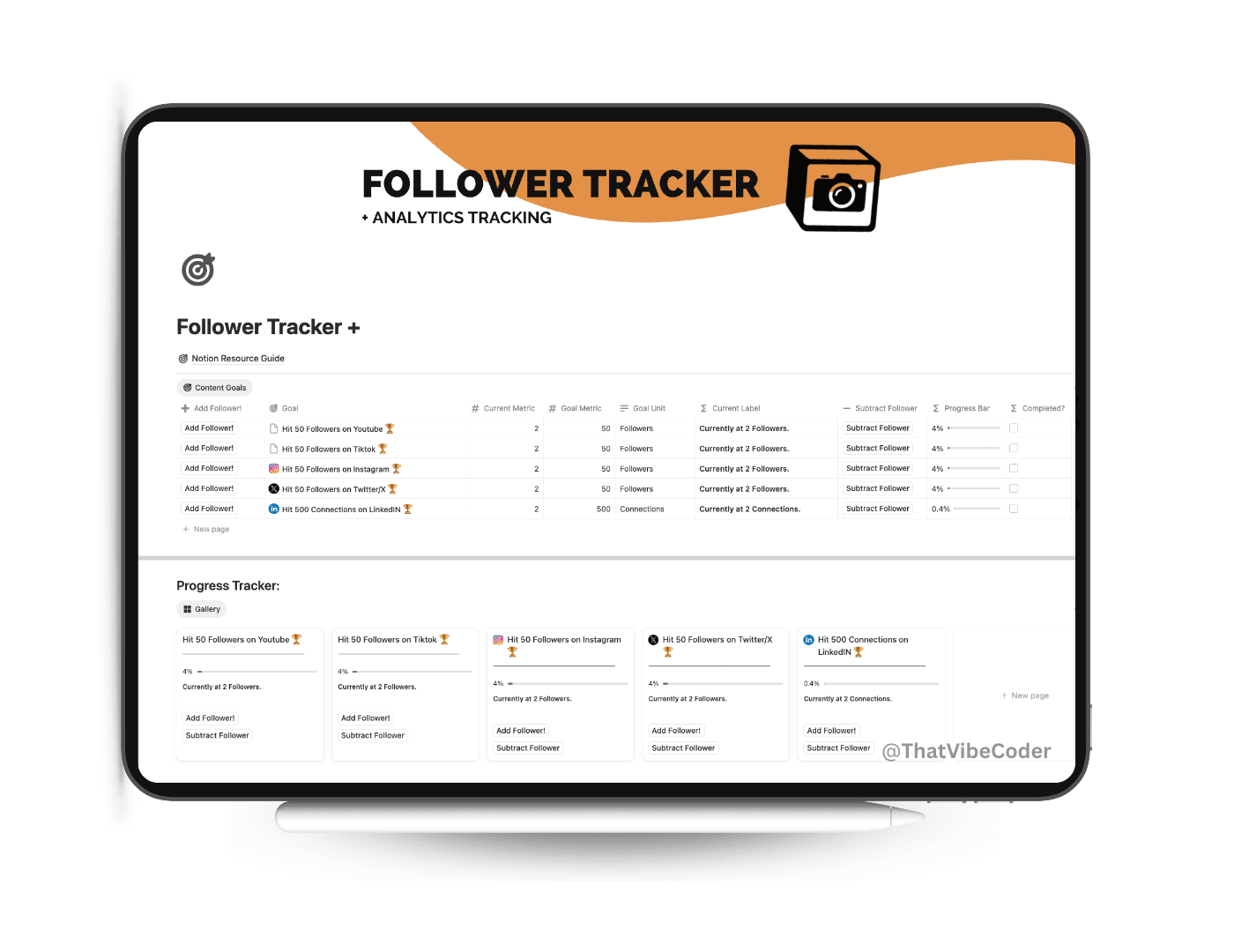 Follower Tracker for monitoring audience growth in Notion