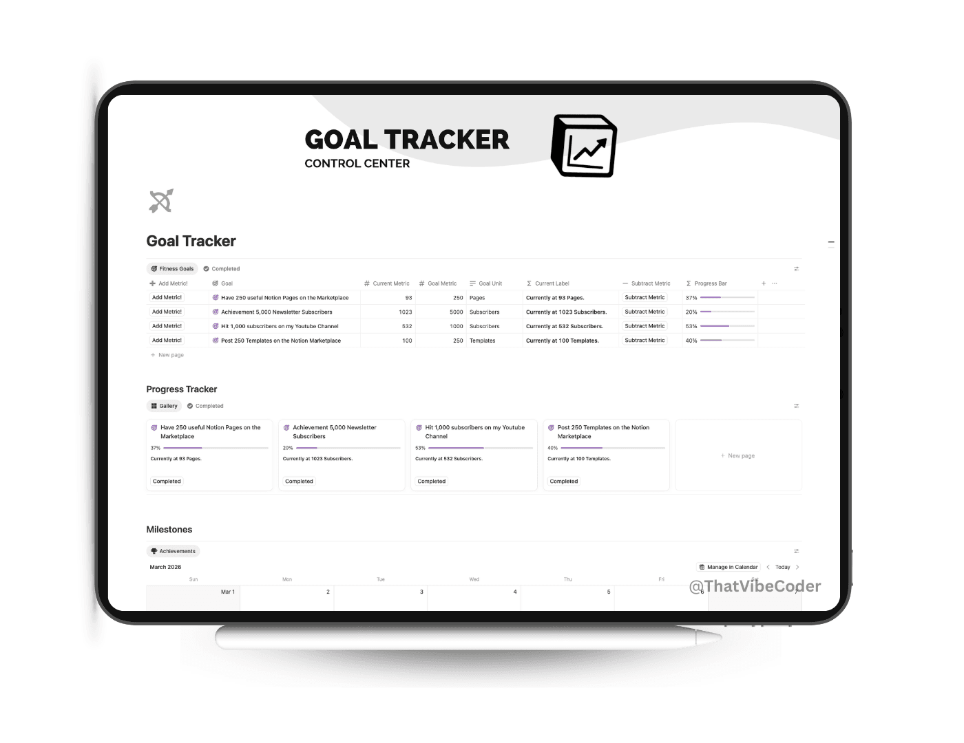 Goal Tracking system for setting and achieving goals in Notion