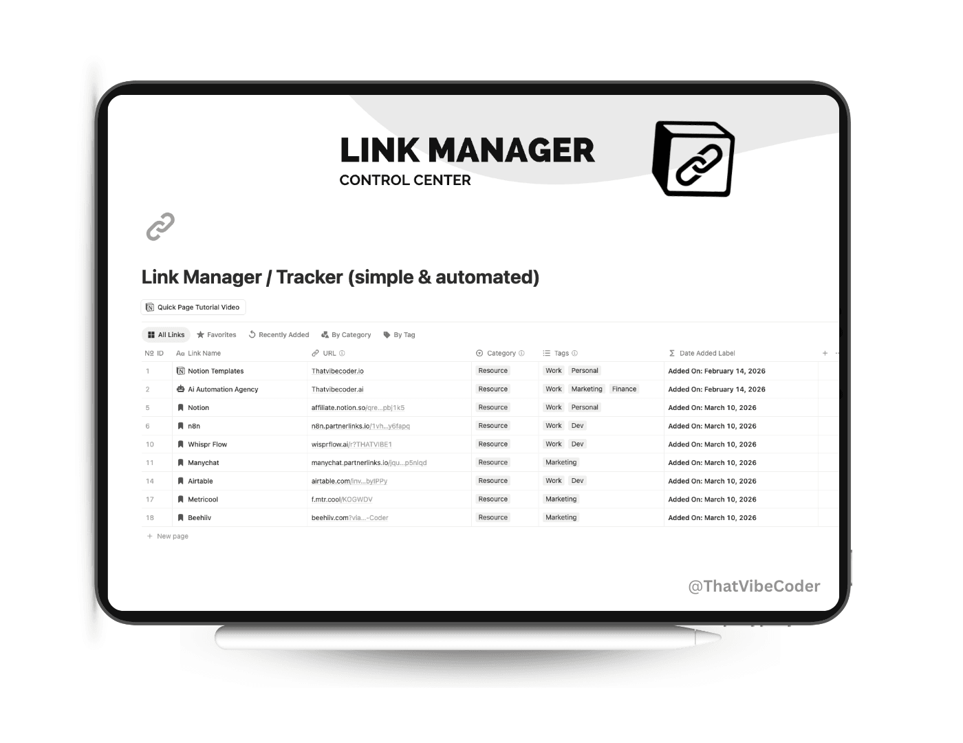 Link Manager for organizing and saving links in Notion