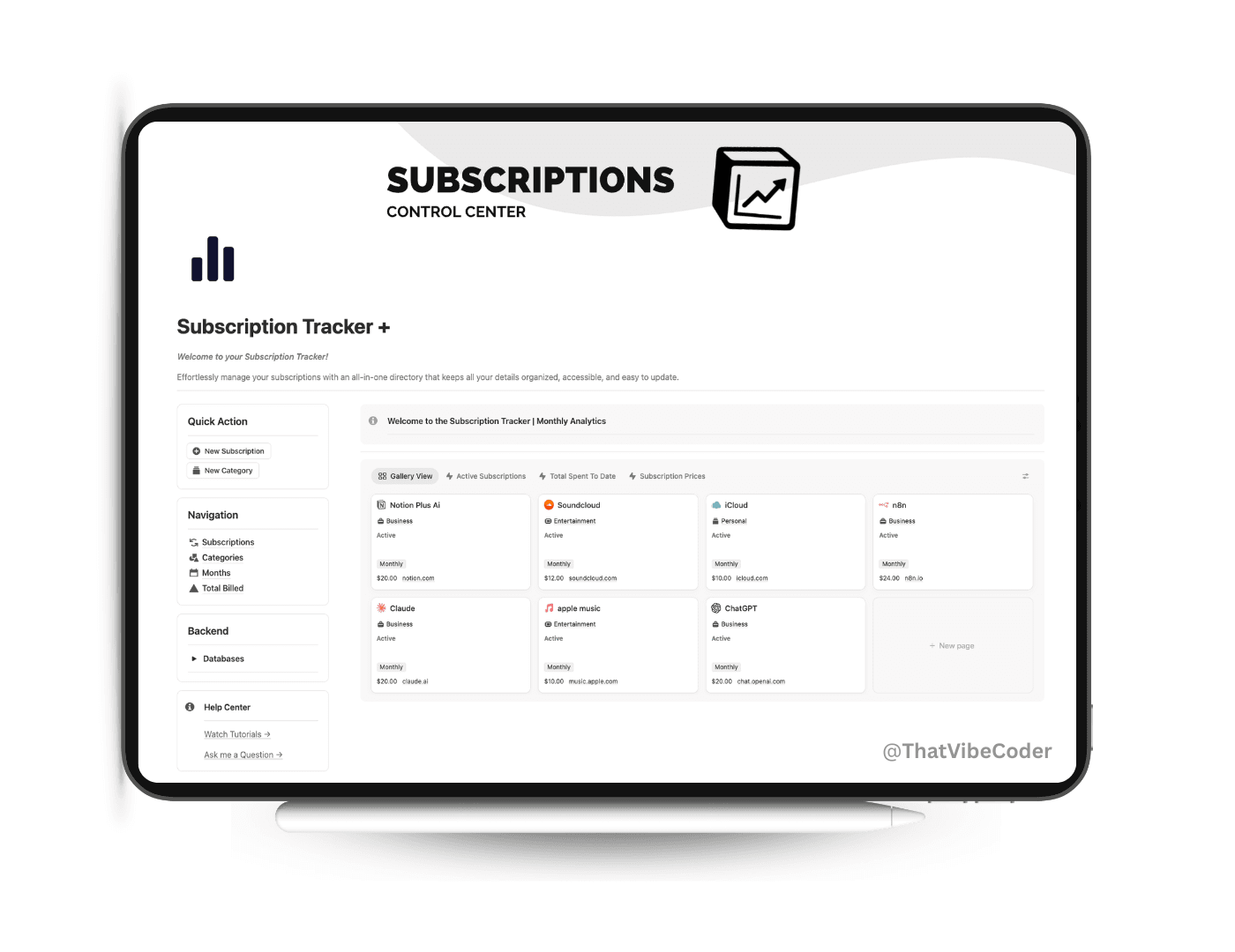 Subscription Tracker for managing recurring payments in Notion