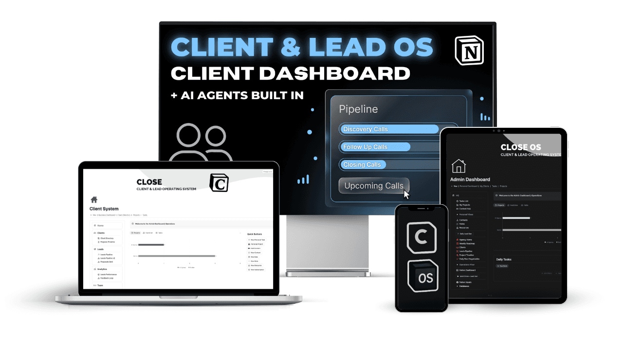 Client & Lead OS on a desktop, laptop, tablet and phone